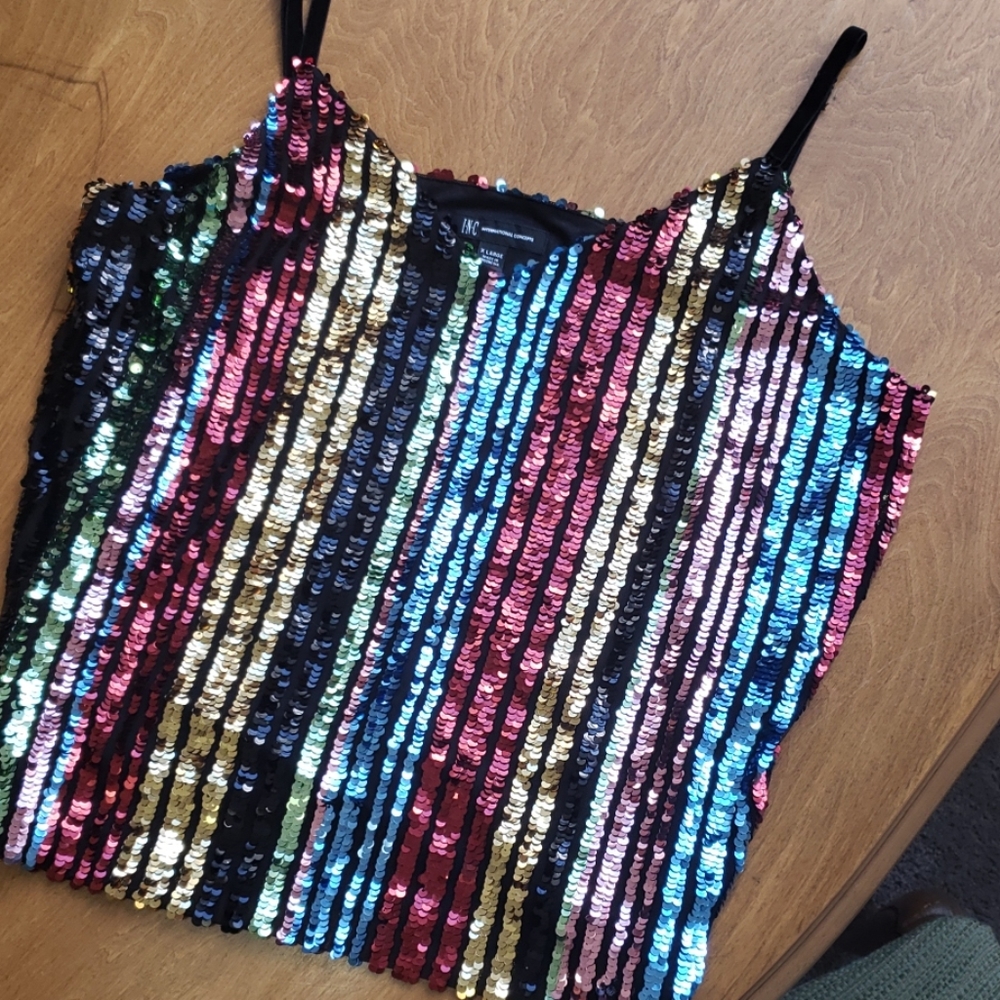 INC Rainbow Sequin Tank Top